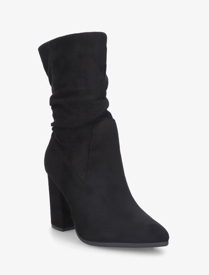Bottines froncés en suédine à talon - Noir - 2