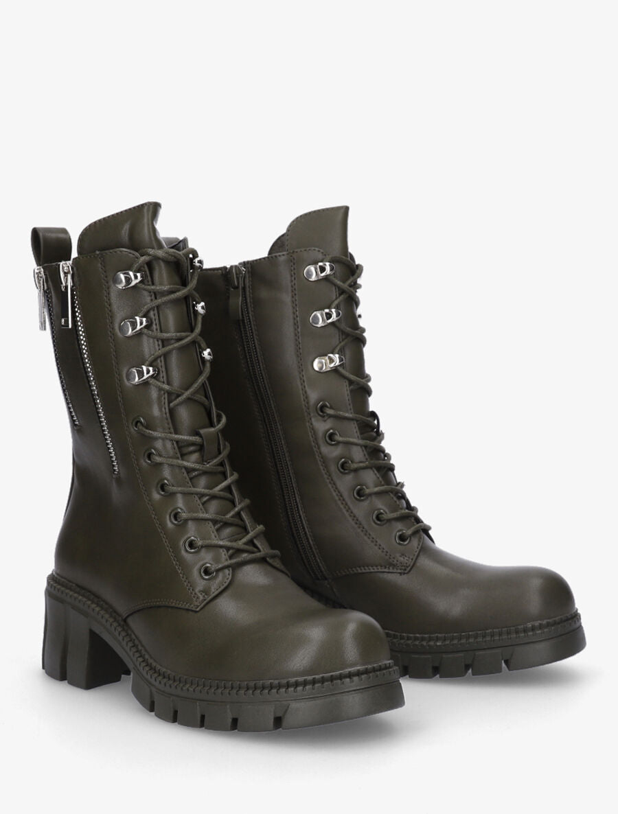 Boots montantes à lacets et zips - Kaki - 4