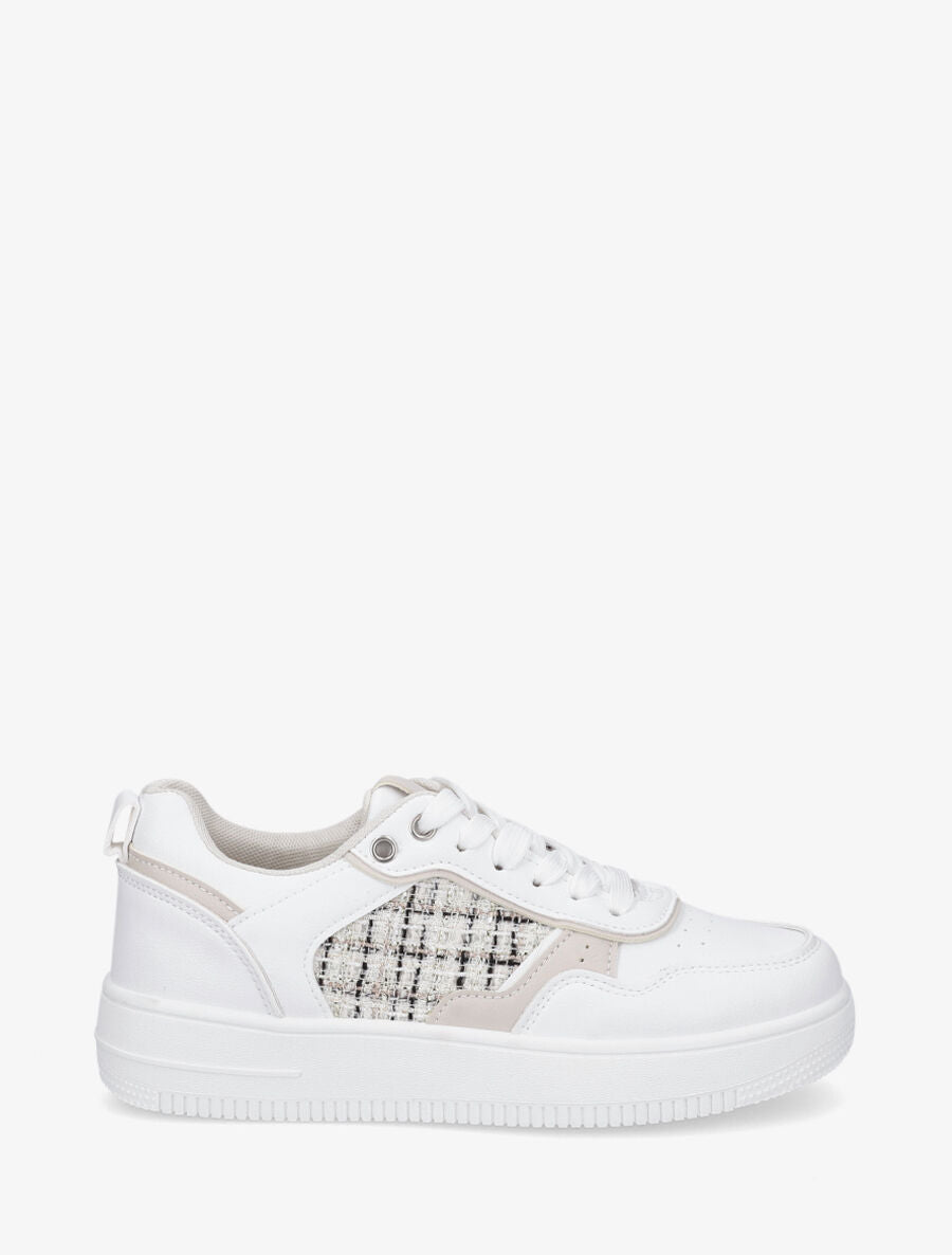 Baskets en simili et tweed - Blanc - 1