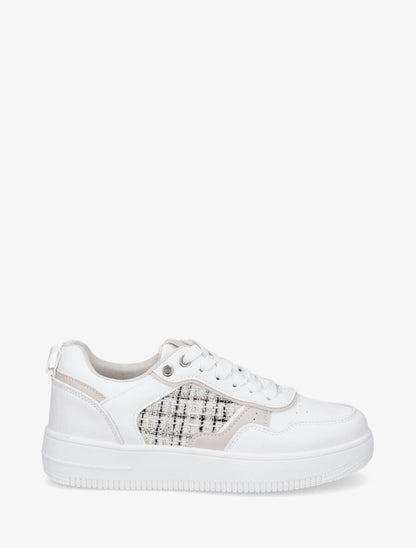 Baskets en simili et tweed - Blanc - 1