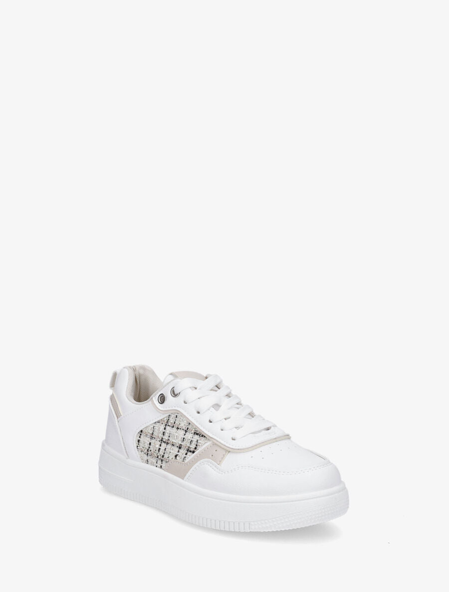 Baskets en simili et tweed - Blanc - 2