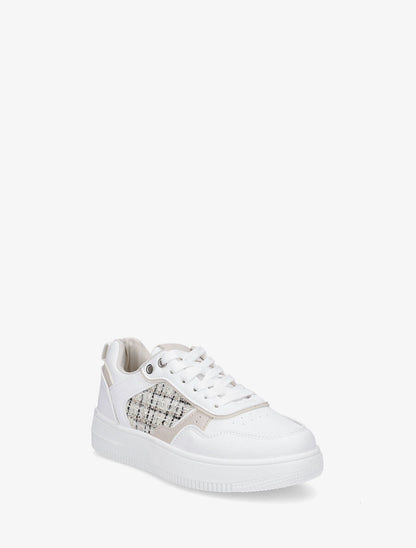 Baskets en simili et tweed - Blanc - 2
