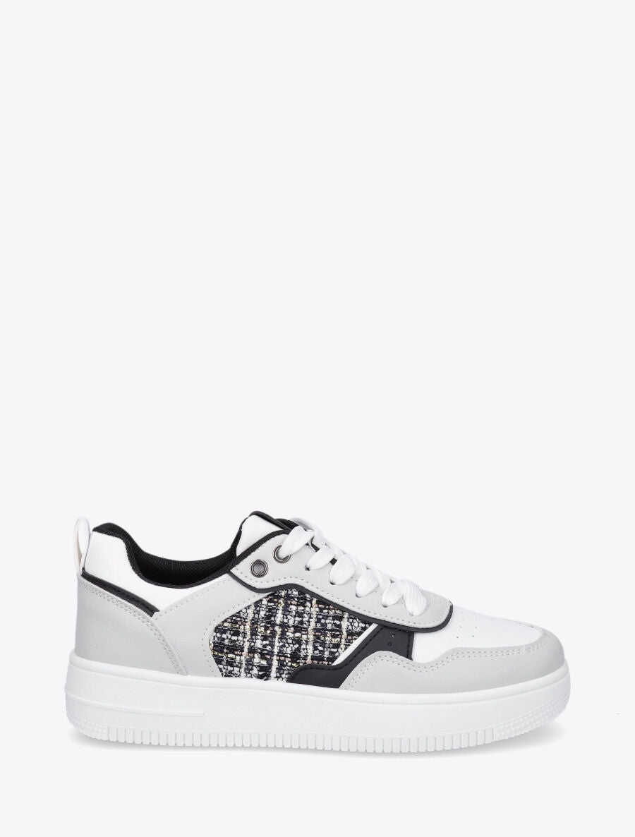 Baskets en simili et tweed - Gris clair - 5