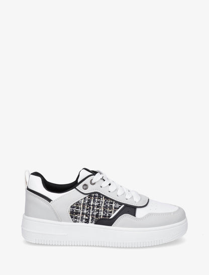 Baskets en simili et tweed - Gris clair - 5
