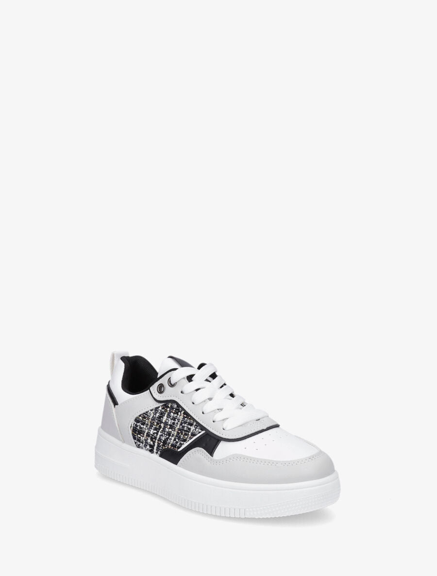 Baskets en simili et tweed - Gris clair - 2