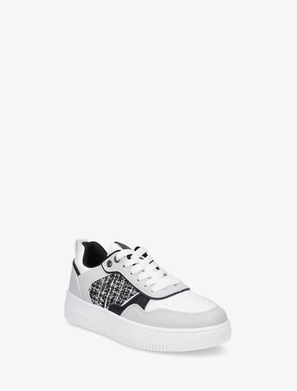 Baskets en simili et tweed - Gris clair - 2