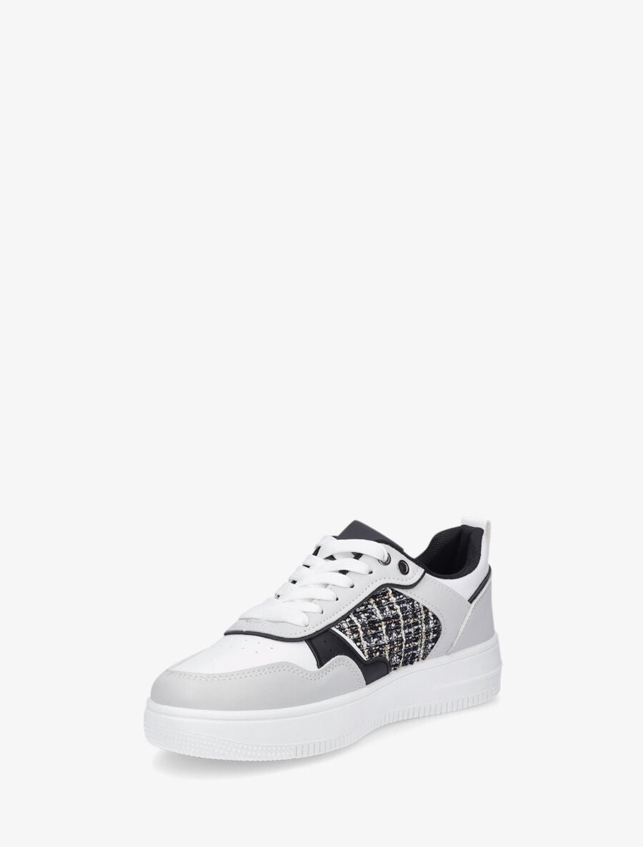 Baskets en simili et tweed - Gris clair - 3