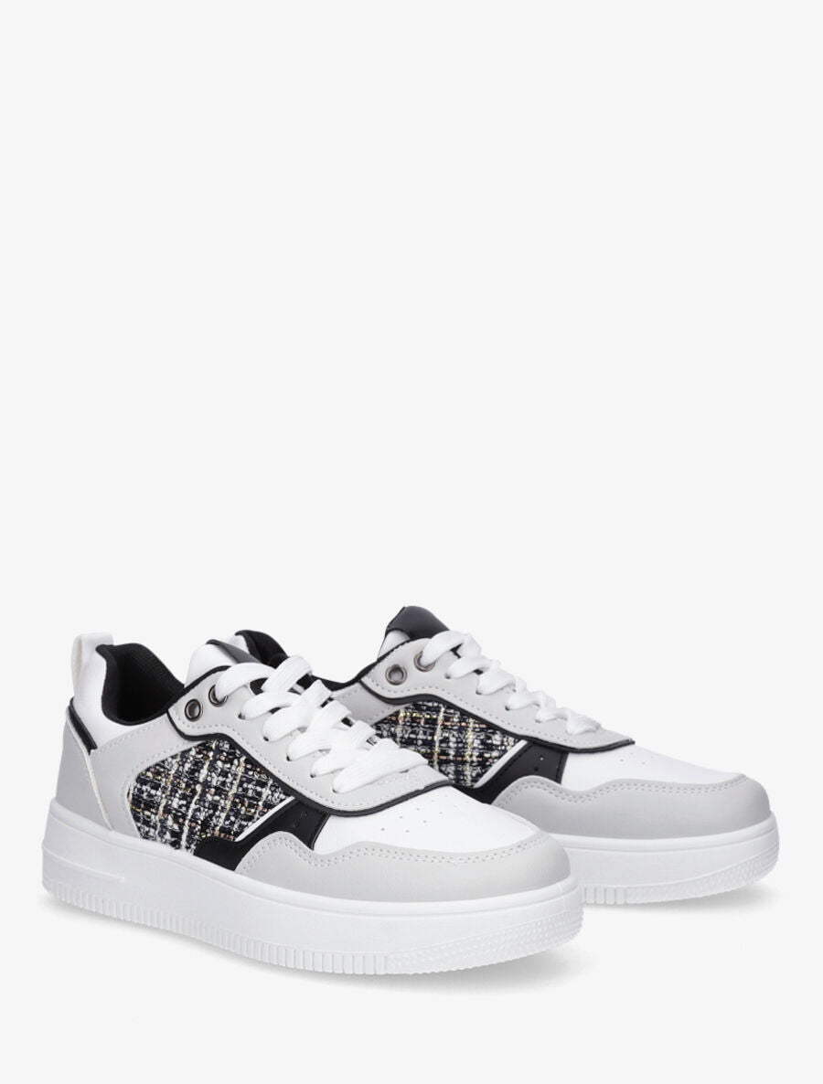 Baskets en simili et tweed - Gris clair - 4