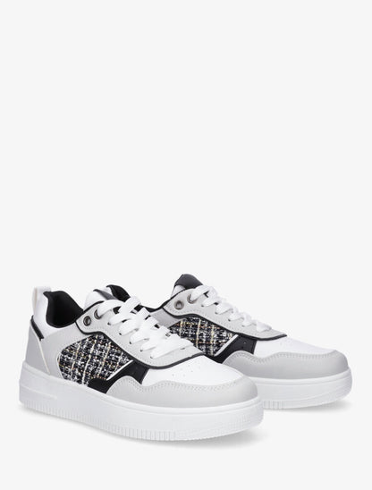 Baskets en simili et tweed - Gris clair - 4