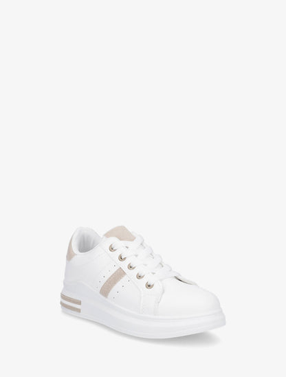 Baskets classiques en simili - Blanc/beige - 2