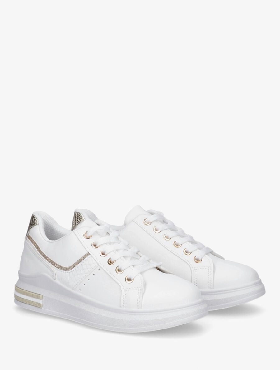 Sneakers à contrefort python - Or - 4