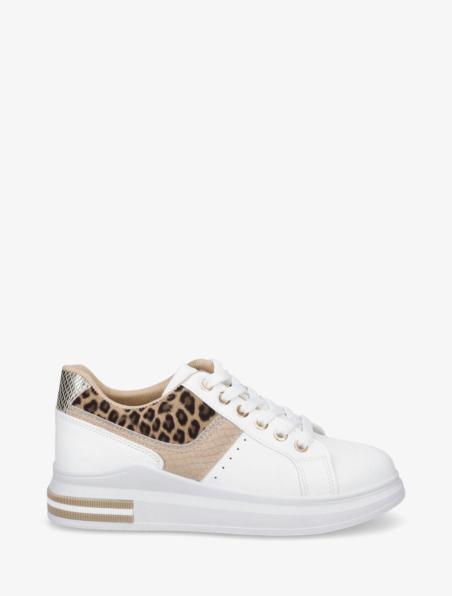 Sneakers à contrefort python - Beige - 1