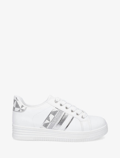 Sneakers en simili à bandes irisées et texturées - Blanc - 5