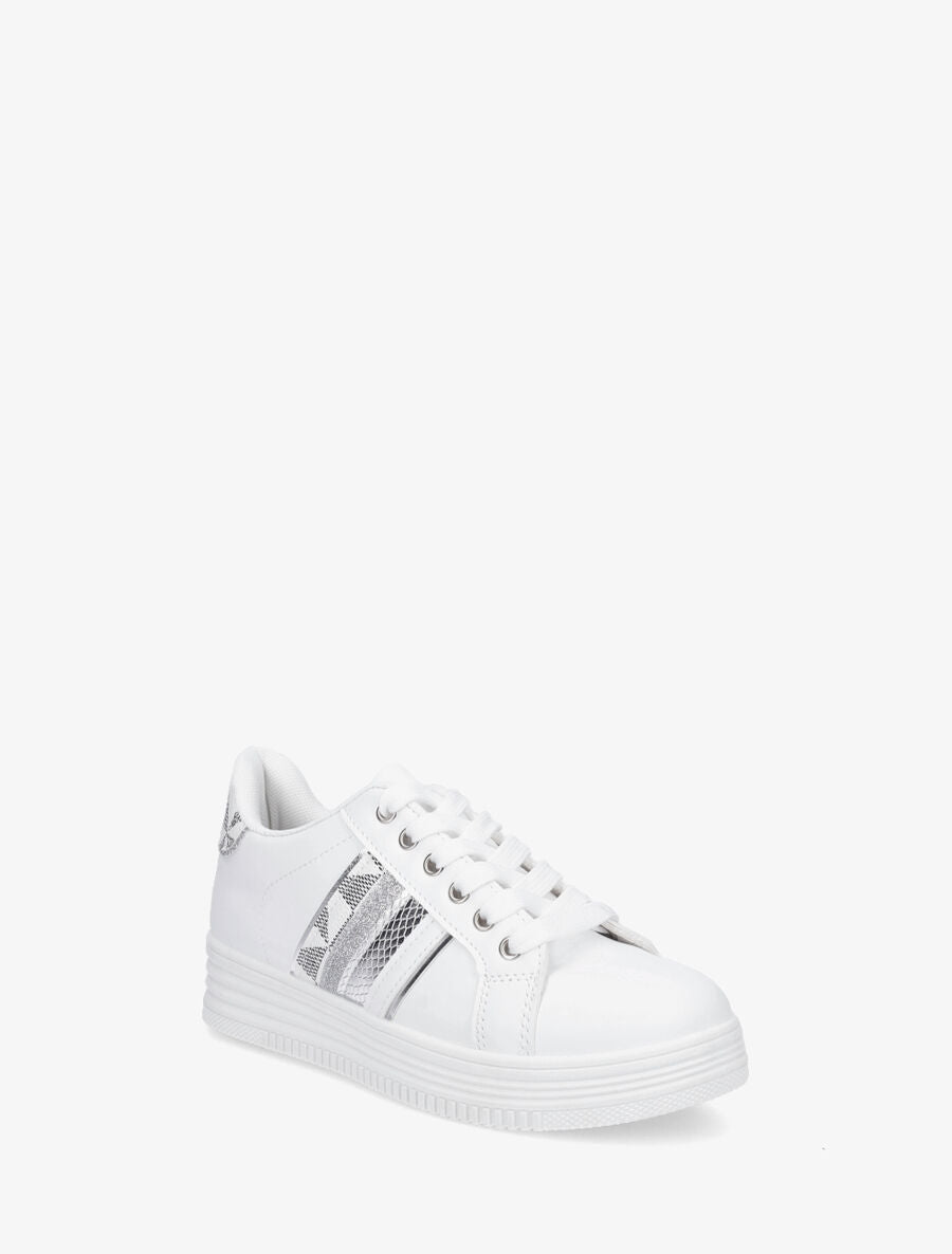 Sneakers en simili à bandes irisées et texturées - Blanc - 2