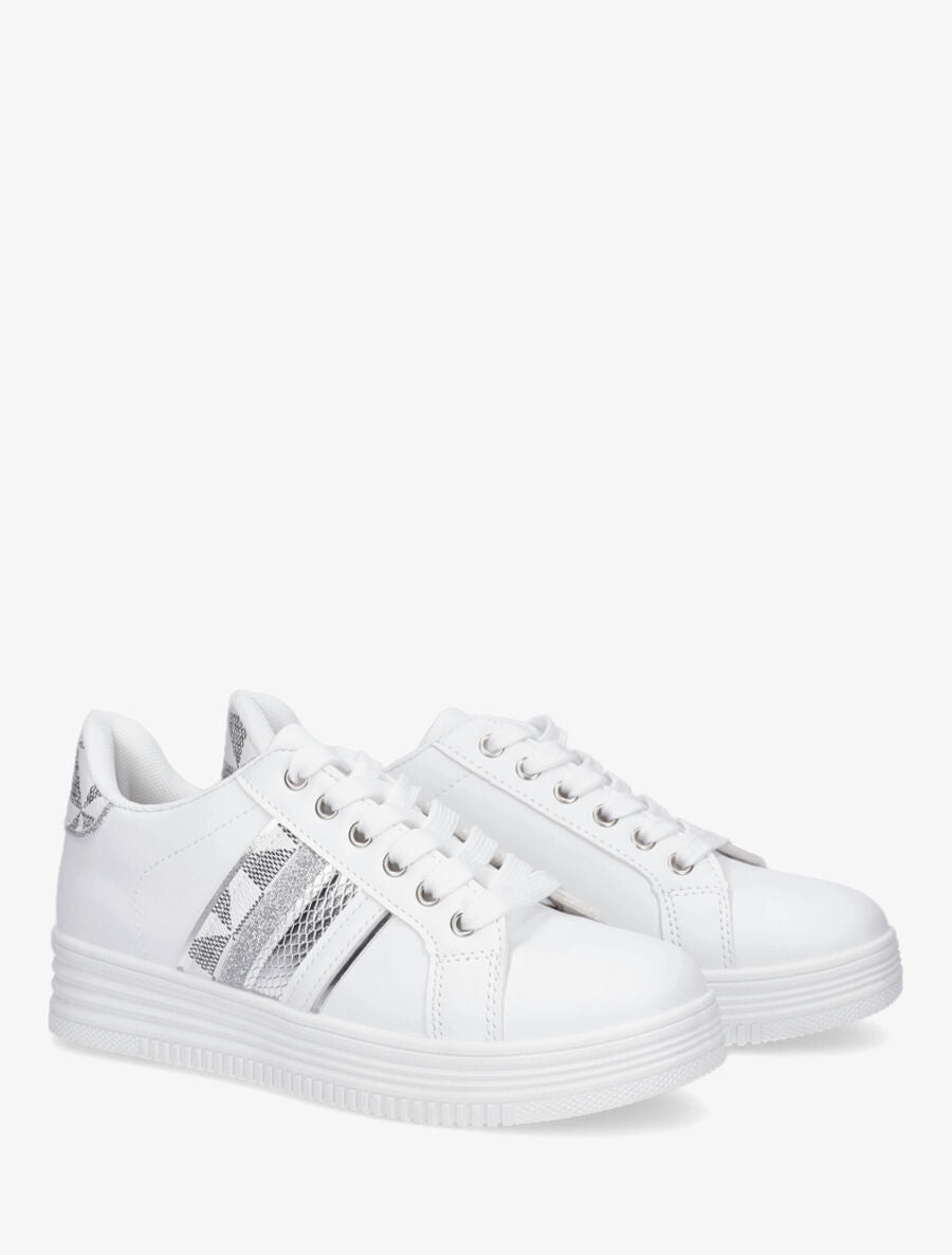 Sneakers en simili à bandes irisées et texturées - Blanc - 4