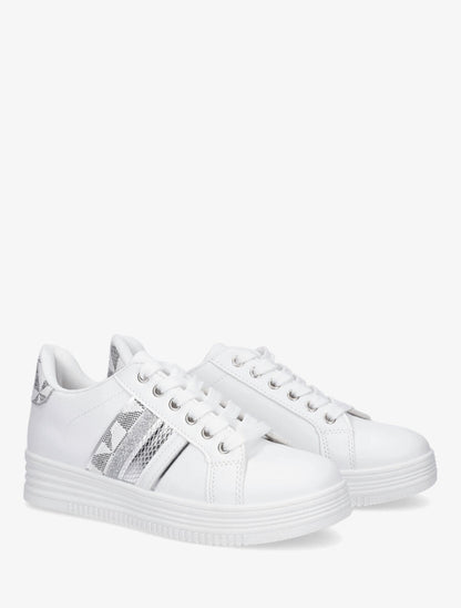 Sneakers en simili à bandes irisées et texturées - Blanc - 4