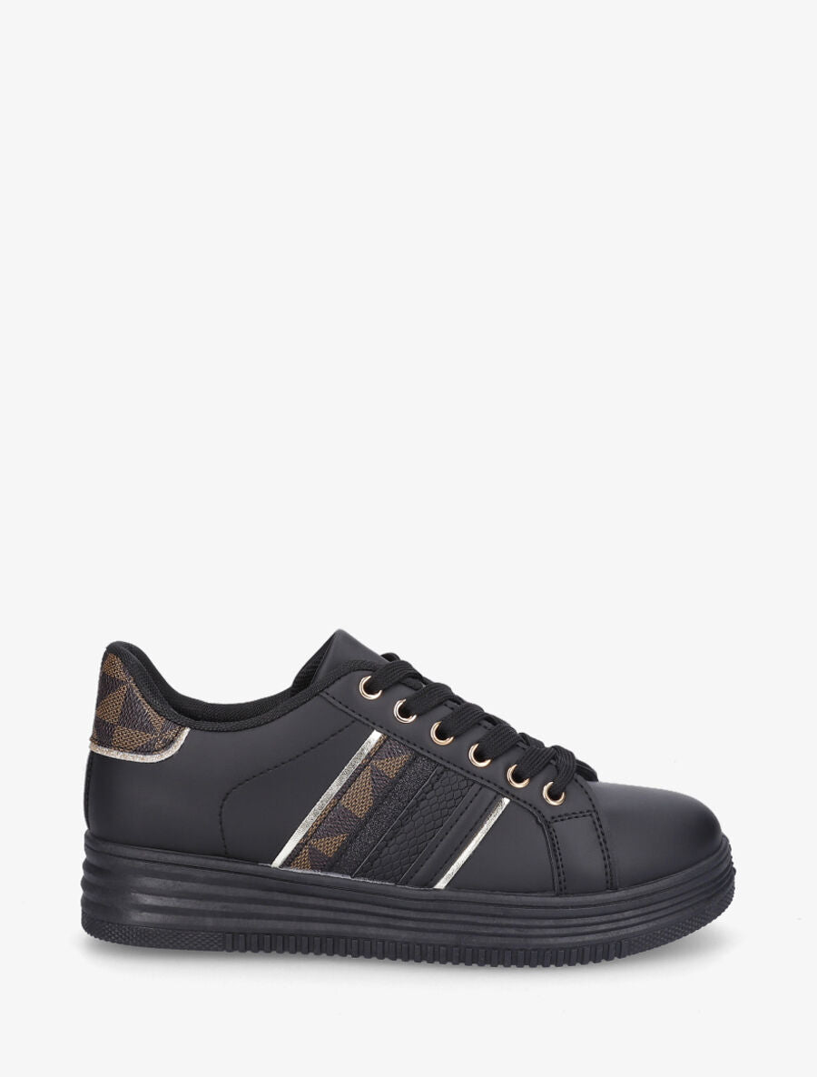 Sneakers en simili à bandes irisées et texturées - Noir - 5