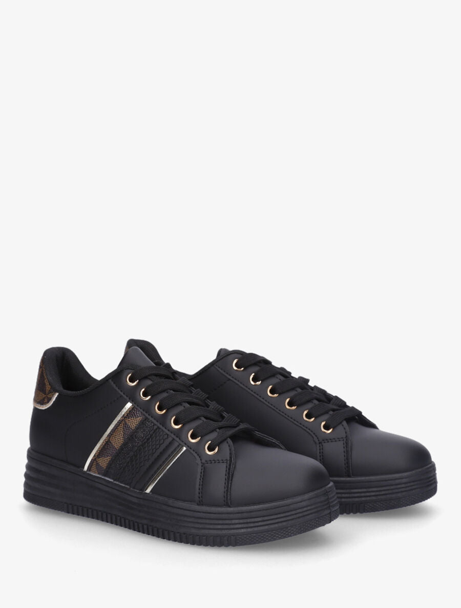 Sneakers en simili à bandes irisées et texturées - Noir - 4