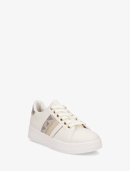 Sneakers en simili à bandes irisées et texturées - Beige - 2