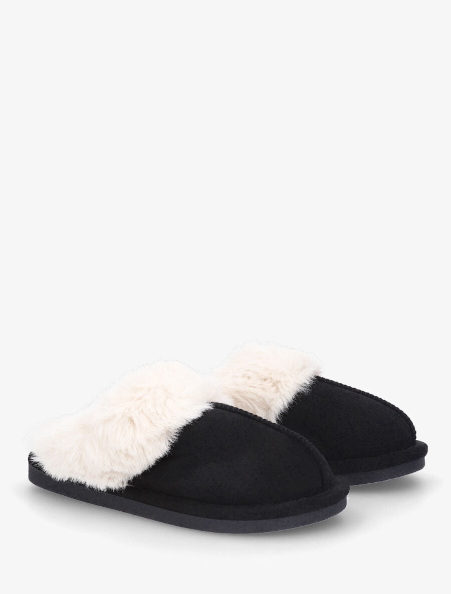 Mules fourrées en suédine - Noir - 4