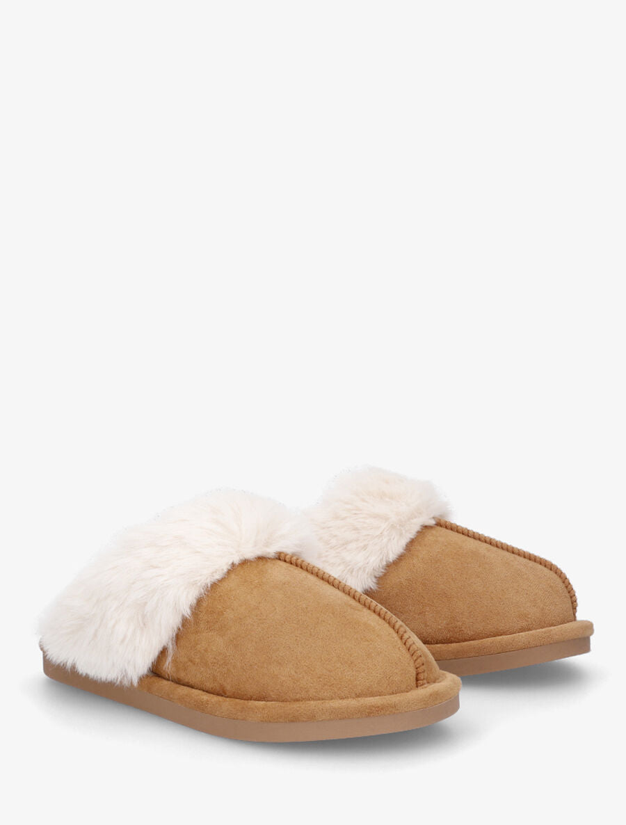 Mules fourrées en suédine - Camel - 4