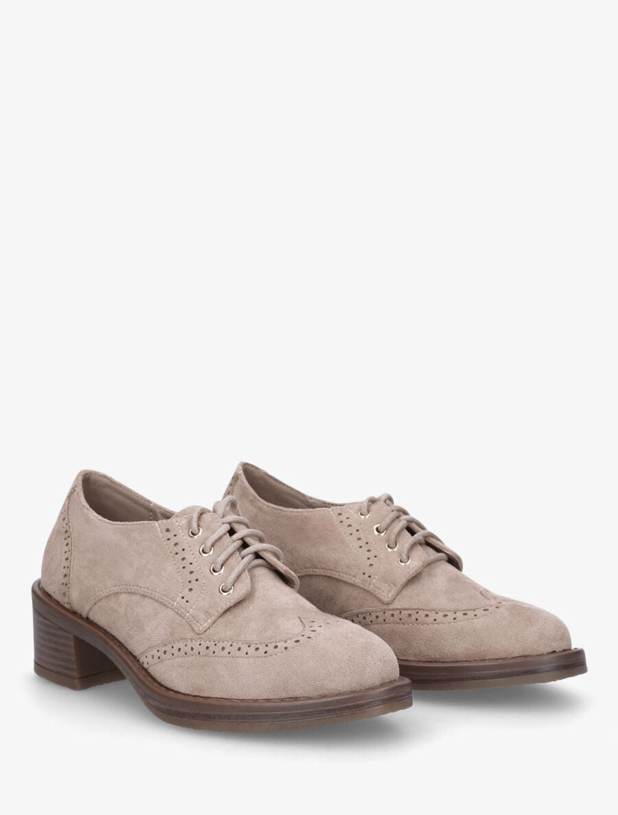 Derbies en suédine à talon - Beige - 4