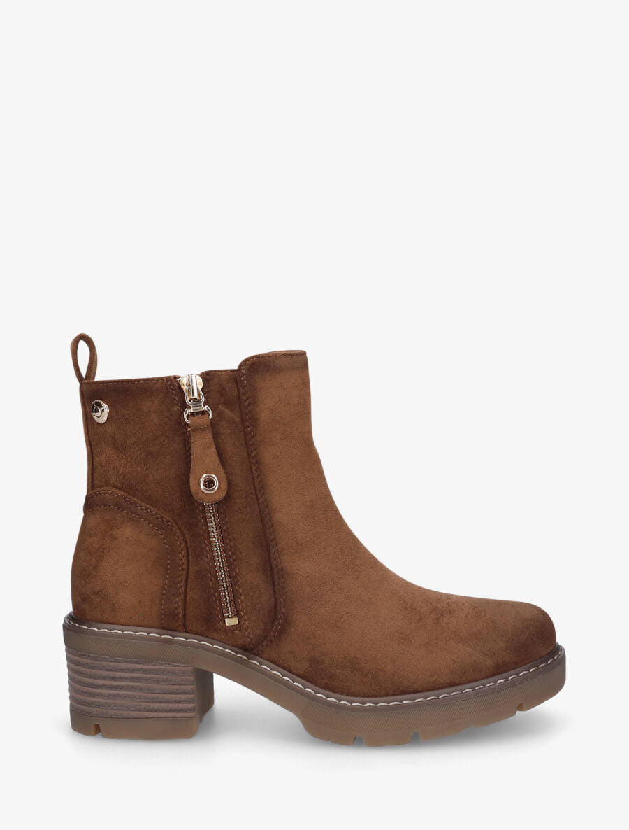 Bottines en suédine à zip décoratif - Marron - 1