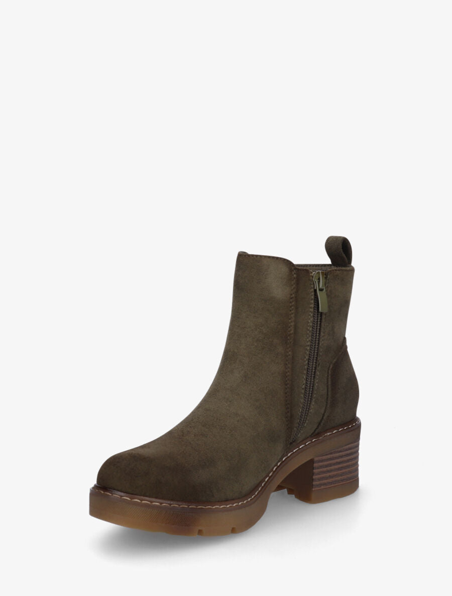 Bottines en suédine à zip décoratif - Kaki - 3