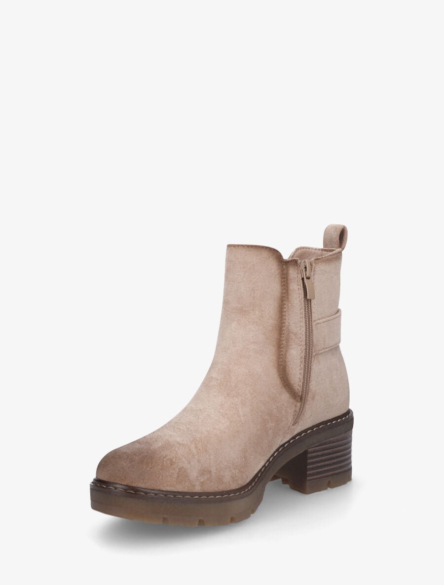 Bottines en suédine à boucle ronde - Beige - 3