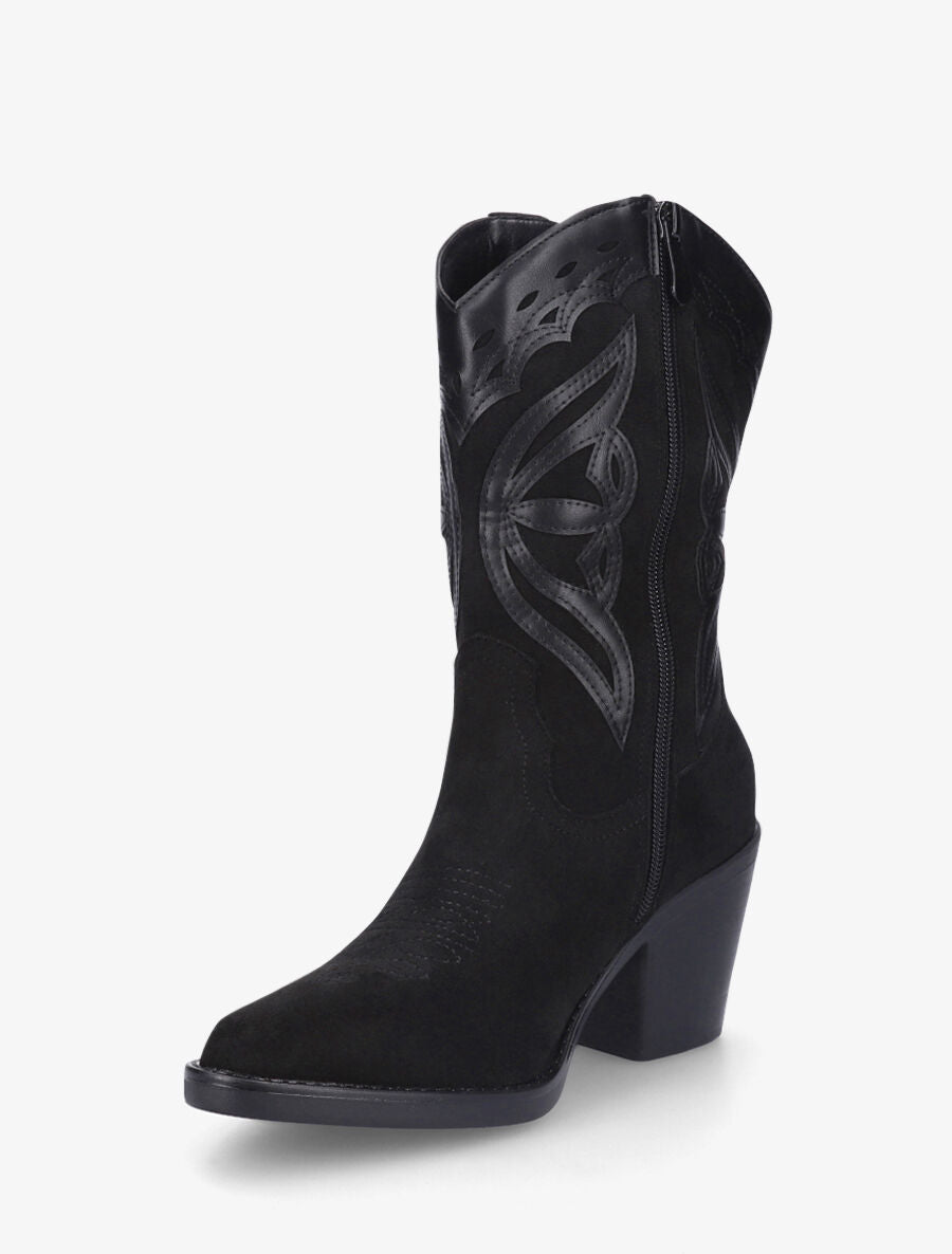 Bottines style santiag bi-matière - Noir - 3