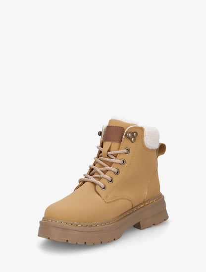Boots en simili à revers et lacets - Camel - 3