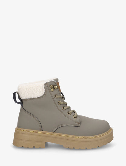 Boots en simili à revers et lacets - Kaki - 1