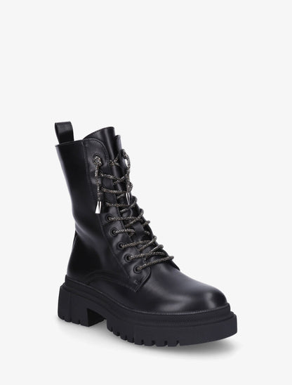 Bottines montantes à lacets strassés - Noir - 2