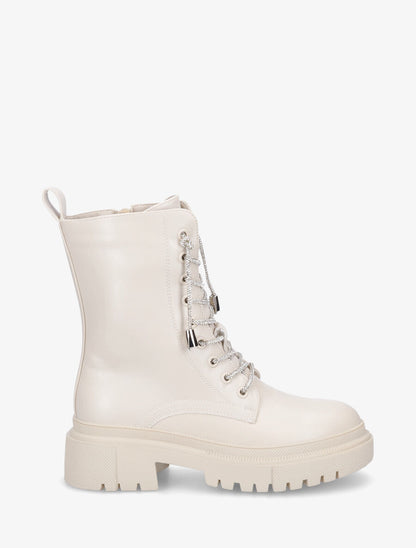 Bottines montantes à lacets strassés - Beige - 1
