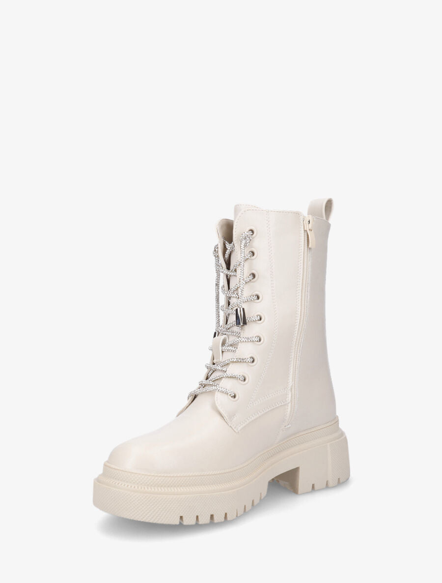 Bottines montantes à lacets strassés - Beige - 3