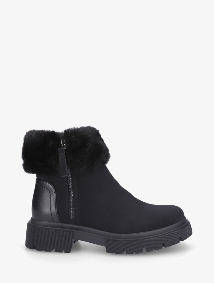 Bottines en suédine à revers en fausse fourrure - Noir - 1