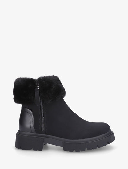 Bottines en suédine à revers en fausse fourrure - Noir - 1