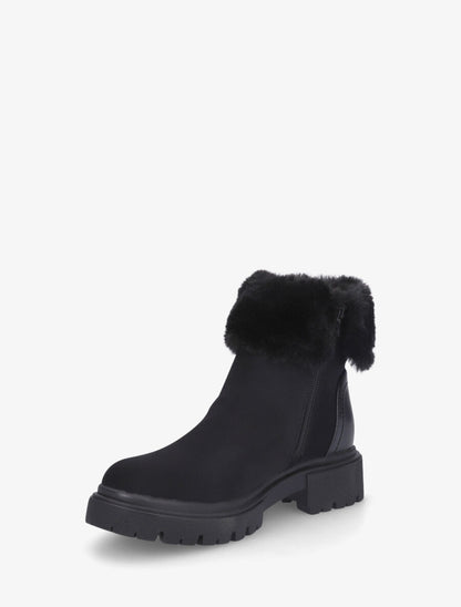 Bottines en suédine à revers en fausse fourrure - Noir - 3