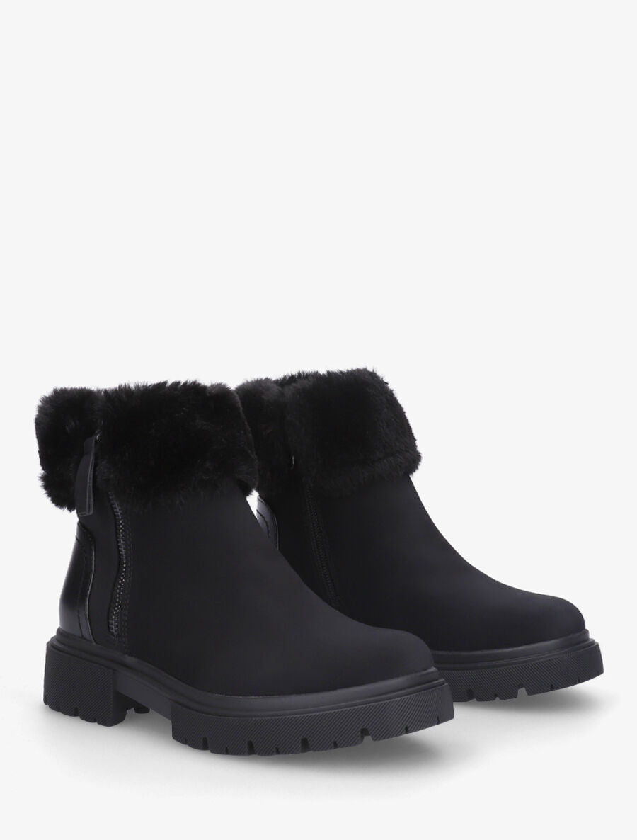 Bottines en suédine à revers en fausse fourrure - Noir - 4