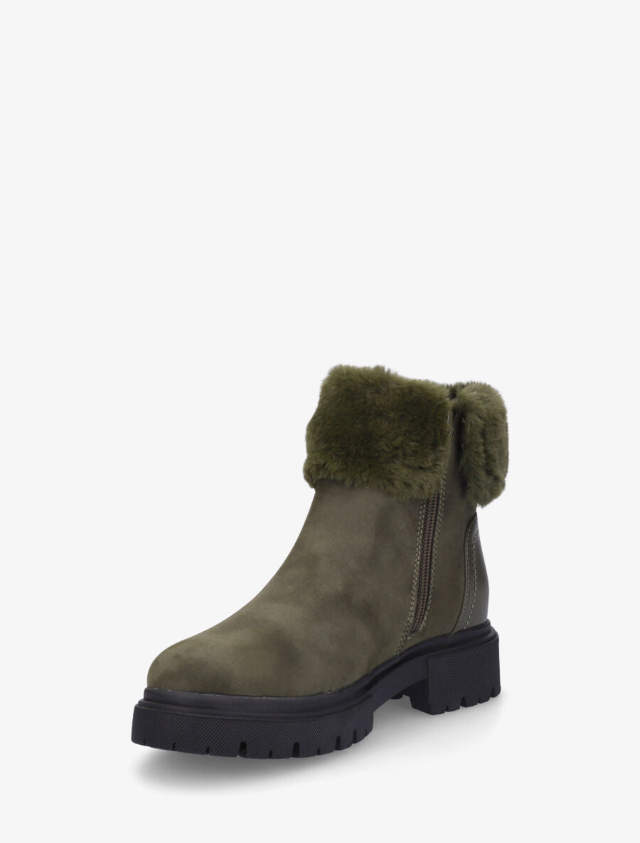 Bottines en suédine à revers en fausse fourrure - Kaki - 3