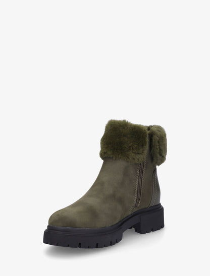 Bottines en suédine à revers en fausse fourrure - Kaki - 3