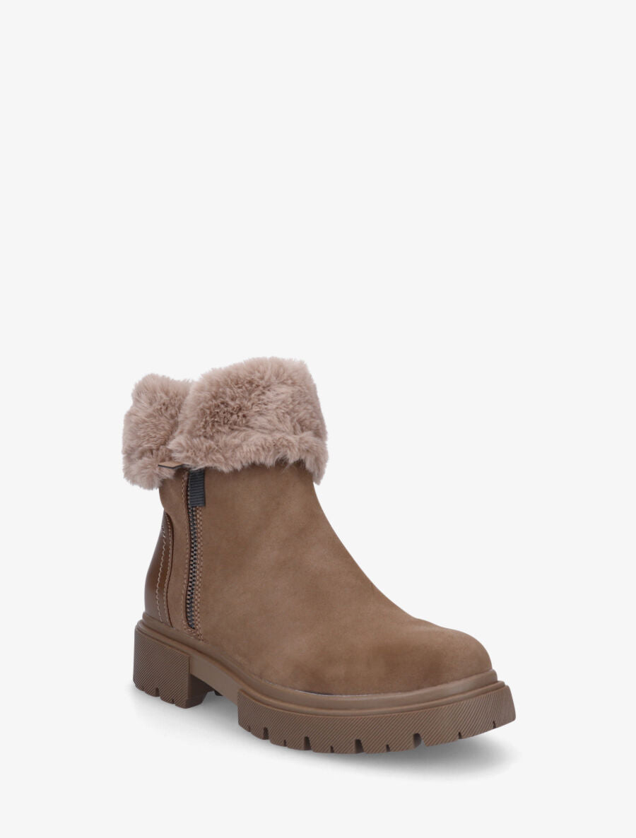 Bottines en suédine à revers en fausse fourrure - Taupe - 2
