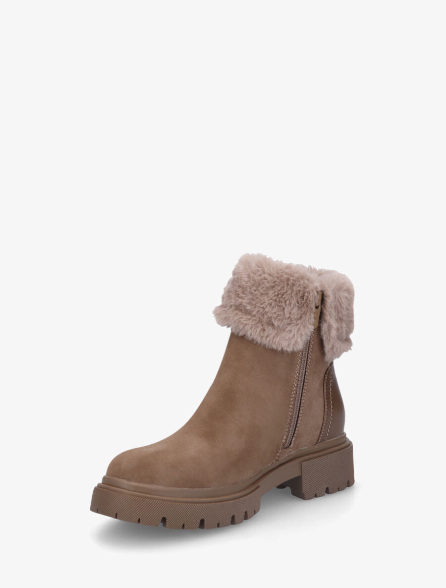 Bottines en suédine à revers en fausse fourrure - Taupe - 3