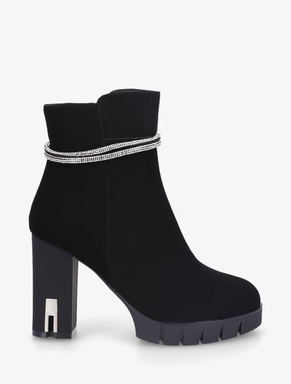 Bottines à talon et bijou strass - Noir - 1