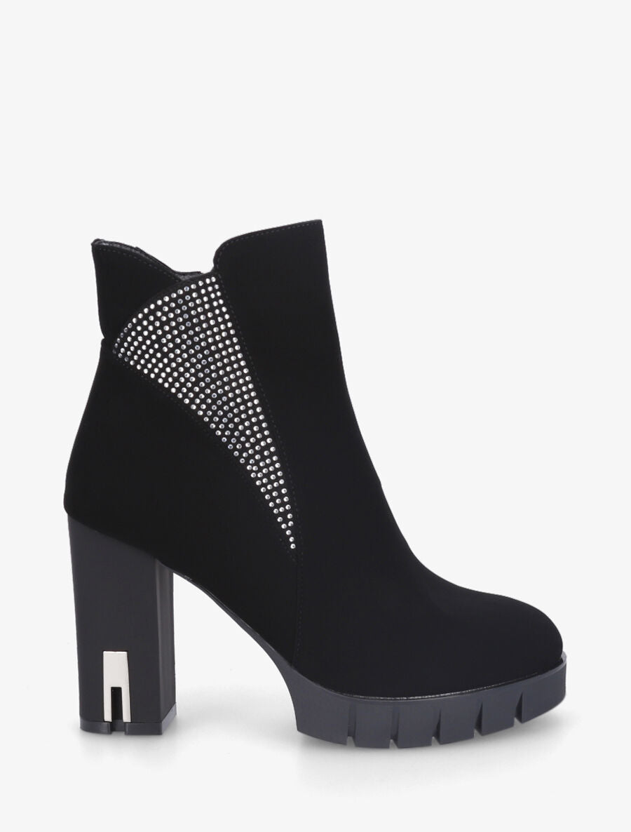 Bottines à talon et strass - Noir - 5