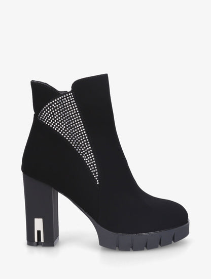 Bottines à talon et strass - Noir - 5