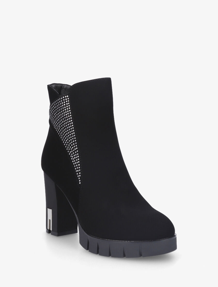 Bottines à talon et strass - Noir - 2