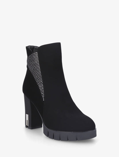Bottines à talon et strass - Noir - 2