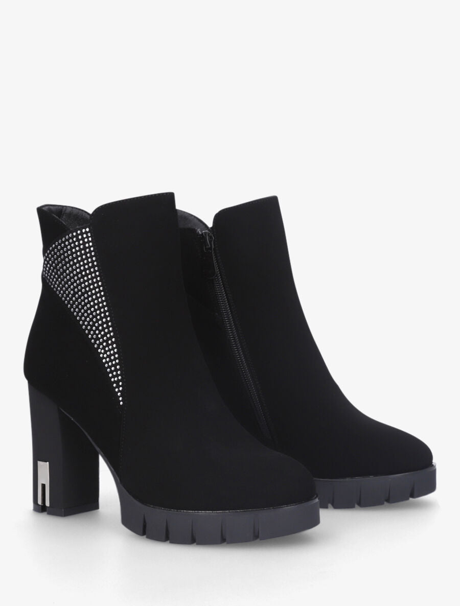 Bottines à talon et strass - Noir - 4