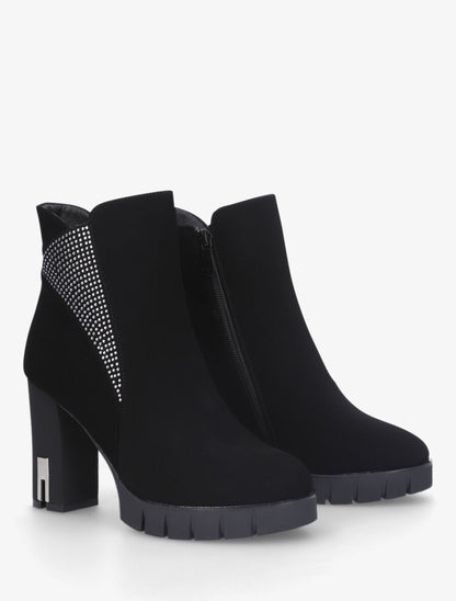 Bottines à talon et strass - Noir - 4